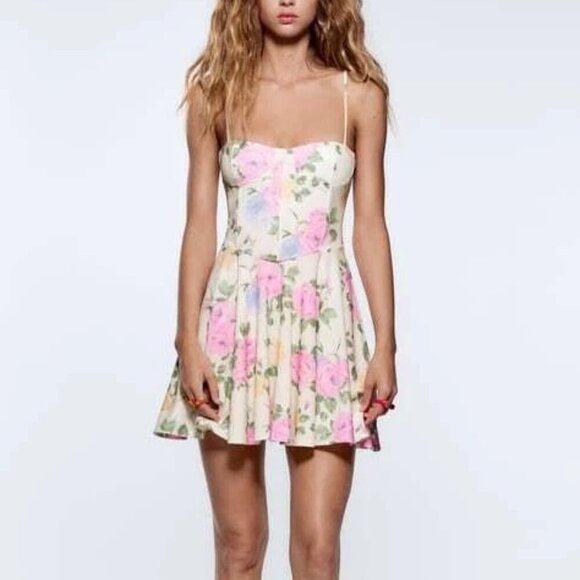 NWT Zara Floral Corset Mini Dress - Picture 1 of 14